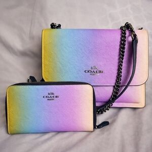 Coach Klare Ombré Rainbow Crossbody + Matching Zip Wallet | Authentic